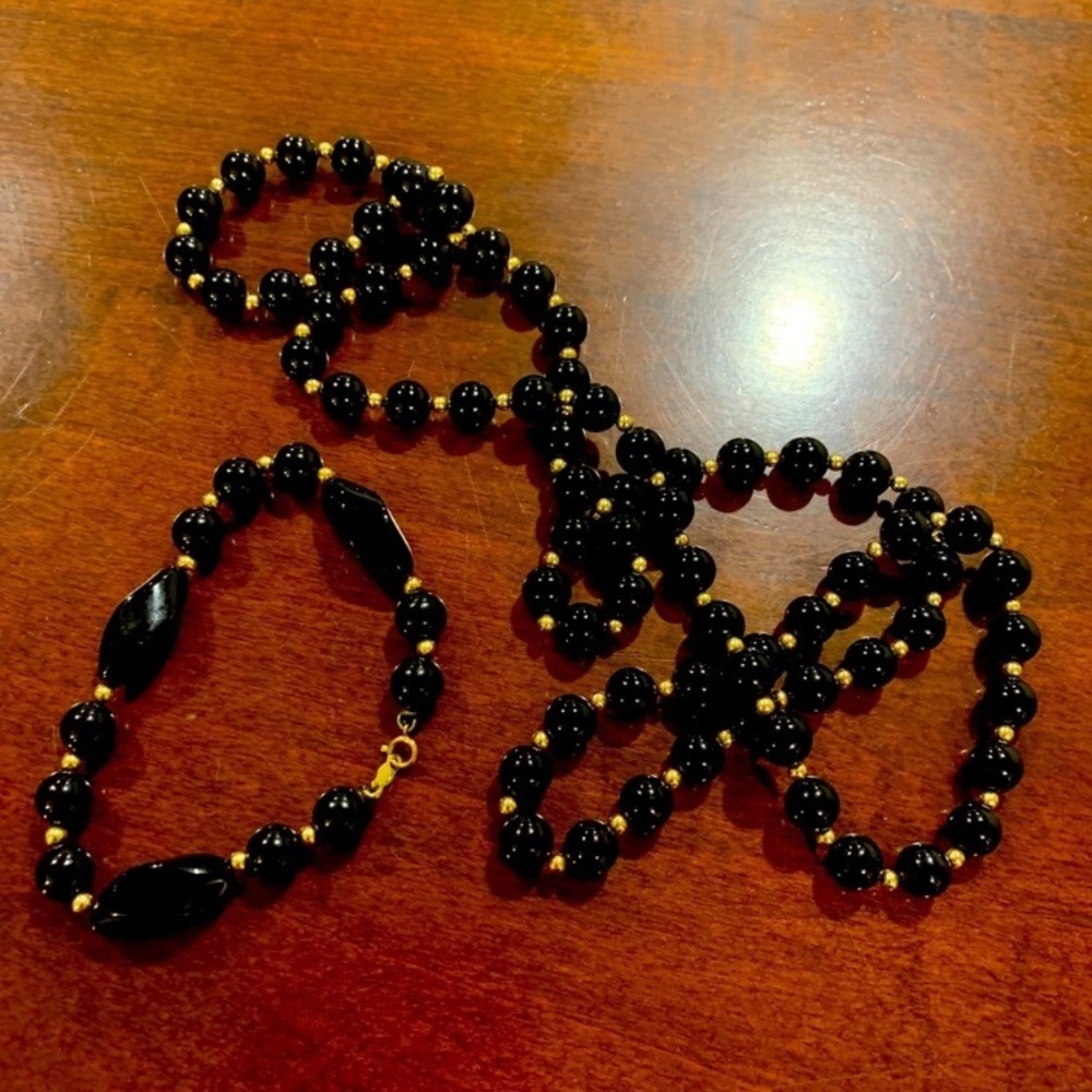 VINTAGE 14 Karat Gold and Onyx Set